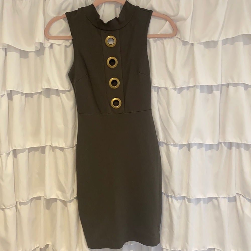 High neck line, army green dress. Worn once.
